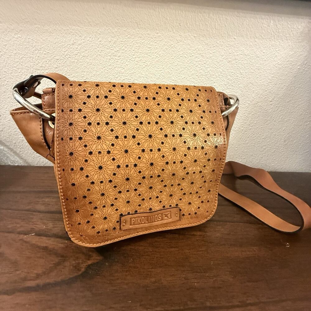 Pikolinos Brown Leather Crossbody Bag Southwest Tassel Boho Western